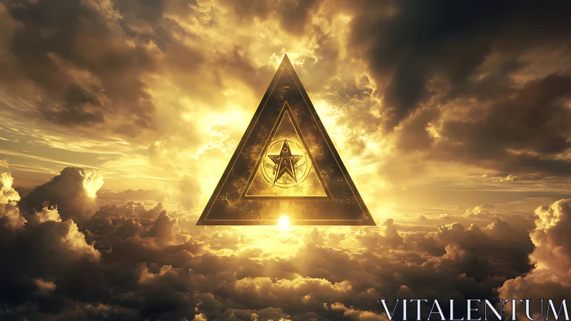 Golden celestial triangle glowing softly above the clouds.