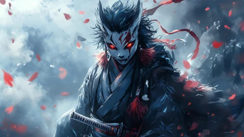 Fox-eyed ronin of the scarlet storm, wrapped in moonfire.