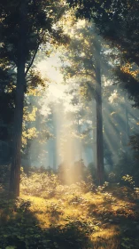 Atmospheric Coniferous Cathedral: Volumetric Light Through Dense Forest.