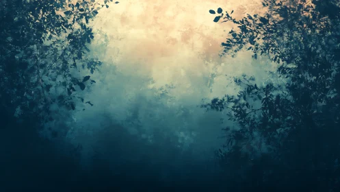 Mystical Forest Light Breaking Through Misty Canopy