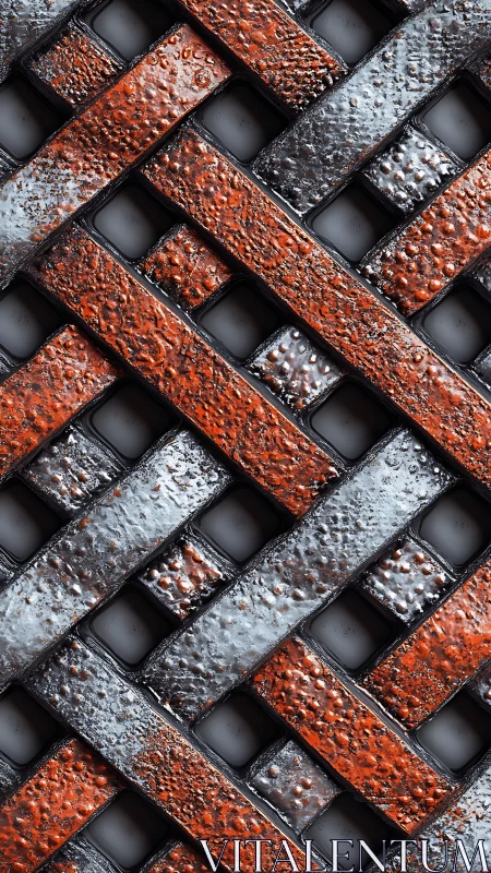 Rusty and silver textured metal lattice close-up pattern.