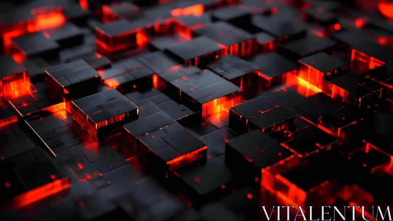 Futuristic black cubes with glowing red light in digital art style.