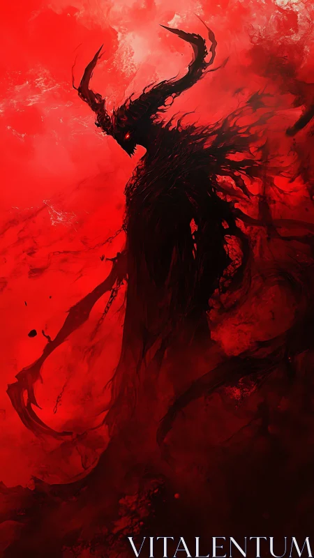 Bloodfire demon rises in swirling scarlet void of dread.