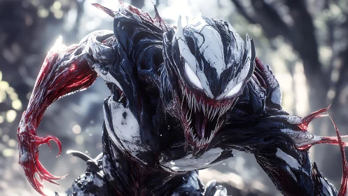 Symbiotic alien creature lunges forward with glowing fury.