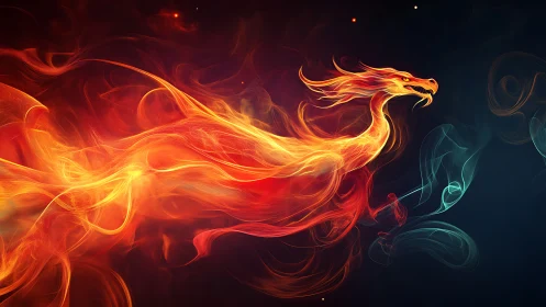 Abstract fiery dragon silhouette formed by flowing flames.