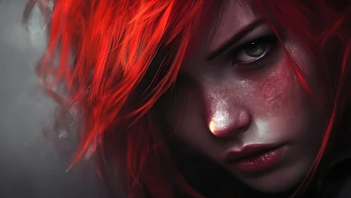 Storm-eyed ember witch staring through rising battle smoke.