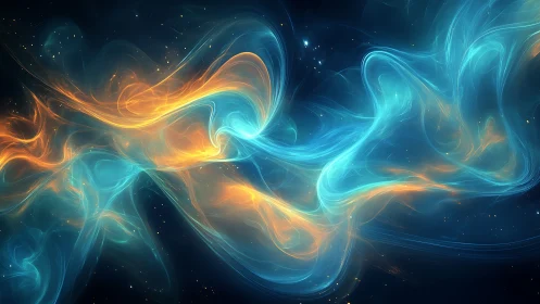 Gentle cosmic currents in glowing blue and golden light.