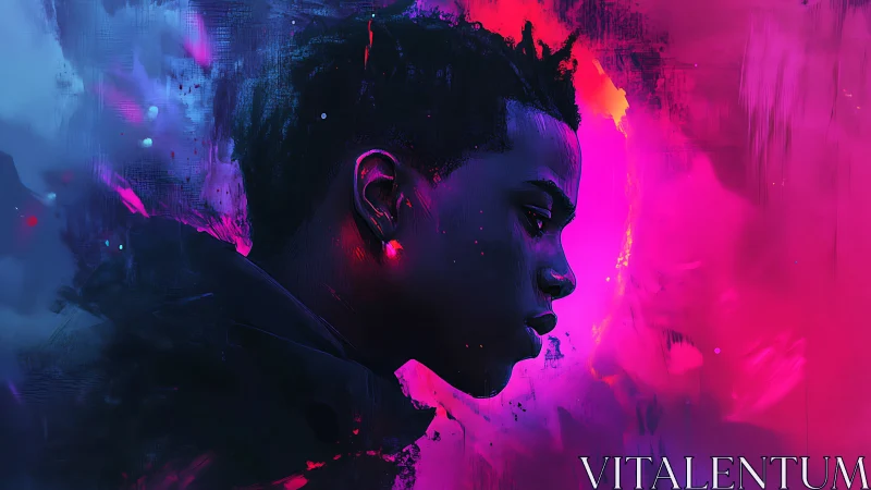 Neon side-profile portrait uses high contrast bicolor lighting gradients