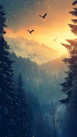 Noctilucent embers drifting through alpine dusk atmosphere.