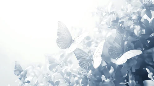 Elegant White Butterflies in a Dreamy Soft Focus Nature Scene.