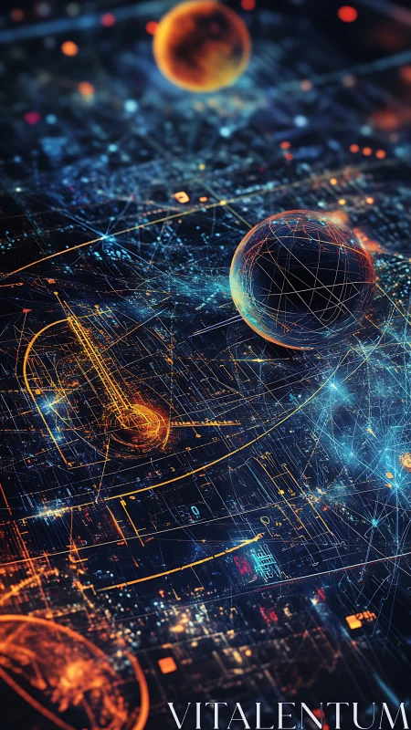 Glowing digital orbits trace a vibrant map of a future city