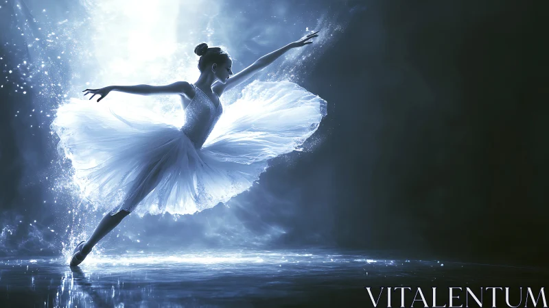 Snowlit ballerina carving starlight across a liquid stage.