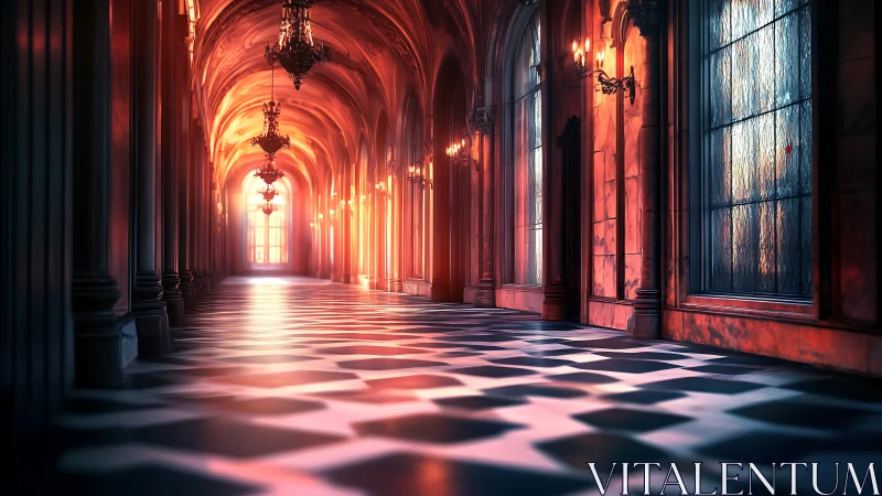 Luminous Cathedral Corridor Glowing With Warm Majesty
