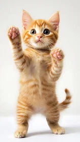 Cheerful Orange Kitten Waving with Joyful Expression.