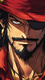 Rugged anime pirate glares forward with fierce intensity.