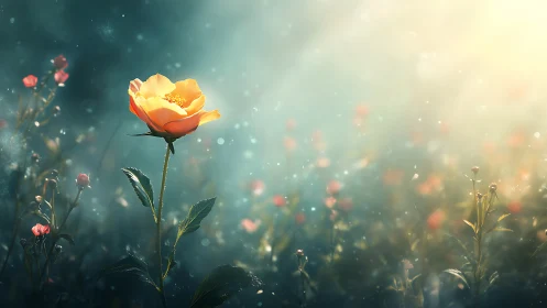 Golden Rose in Bokeh Field: Soft-Focus Floral Composition with Warm Backlighting