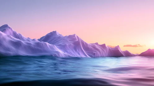 Glacial ridge forms sculpted ice masses under pastel spectral sky
