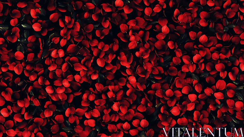 Red Rose Petals Cascade Over Black Background. Romantic Luxury.
