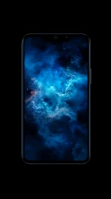 Smartphone displaying dynamic blue luminous energy waves