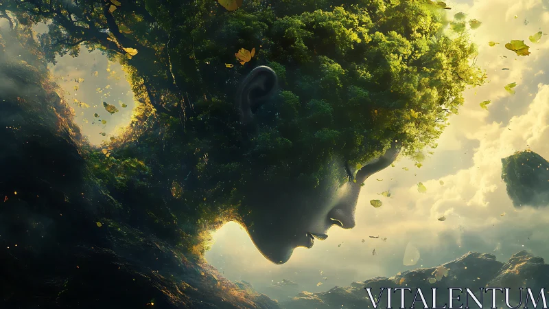 Verdant celestial goddess sculpted from forest canopy.