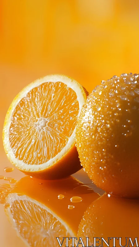 Macro optical study of dewy orange halves and reflections.