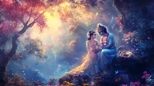 A Magical Garden Romance: Two Hearts Glowing in Enchanted Light.