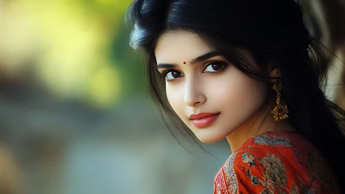 Elegant Indian Woman in Traditional Attire, Soft Portrait Style.