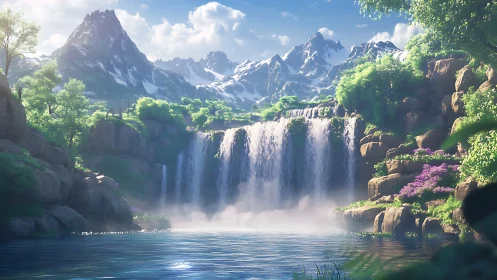 Cascade of dawnlight in a hidden alpine dream valley.