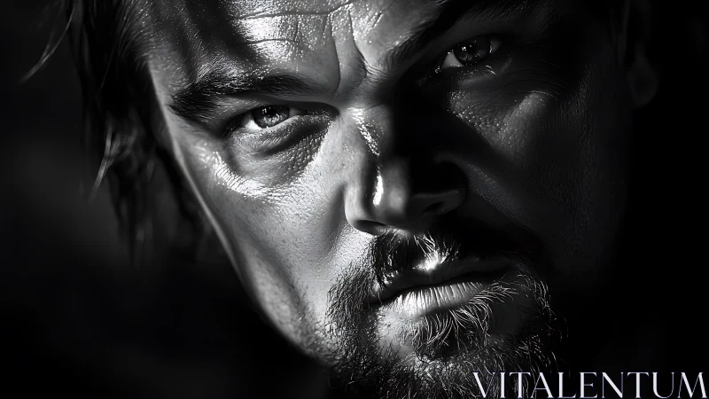 High-contrast monochrome portrait with specular skin detail