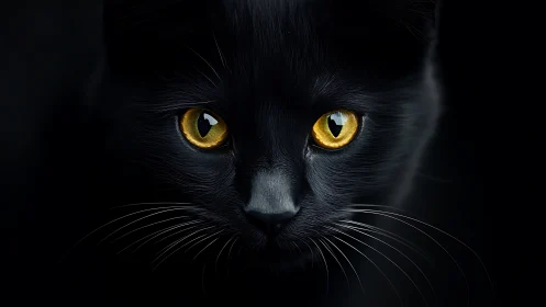 Obsidian Gaze Pierces Darkness With Luminous Golden Eyes