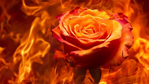Fiery Bloom: Radiant Rose Against Inferno Background.