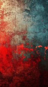 Textured vertical abstract surface divides red and teal fields