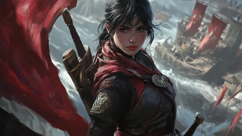 Harbor winds and a determined warrior wrapped in crimson.