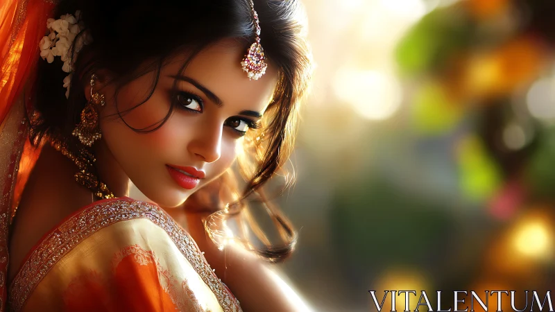 Sunlit saree enchantress with jewel-bright, story-told eyes.
