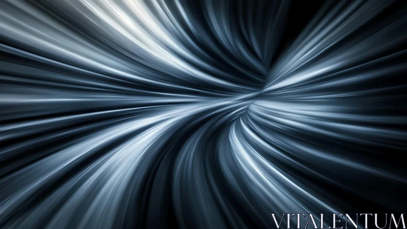 Abstract metallic tunnel with dynamic light streaks, digital style.