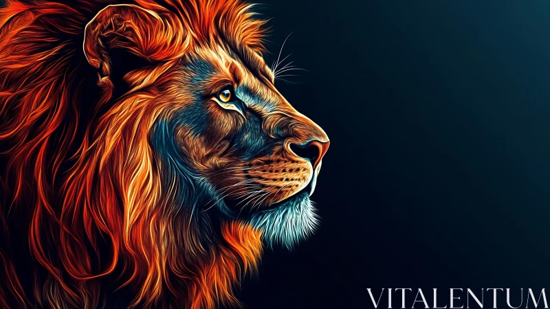 Neon-lit lion profile rendered in high-contrast digital strokes
