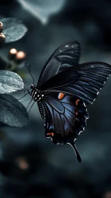 Butterfly rests on leaf in shallow depth-of-field close-up