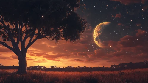 Moonlit savanna sky welcomes a gentle, glowing twilight dream