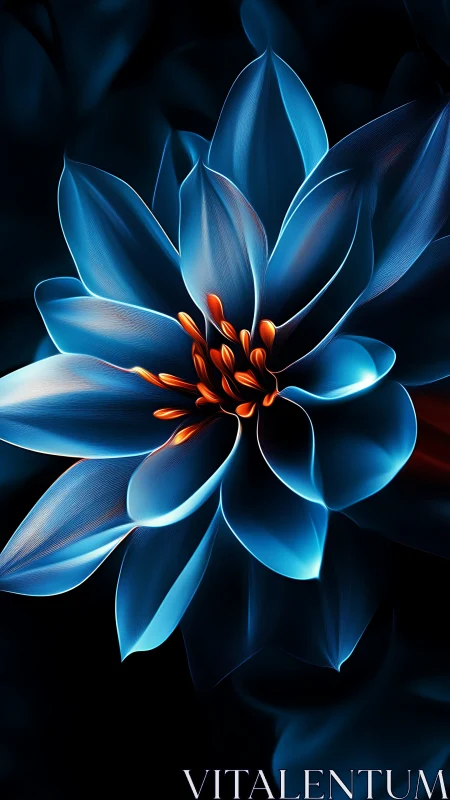 Luminescent Blue Lotus Bloom: Advanced Digital Rendering with Incandescent Core