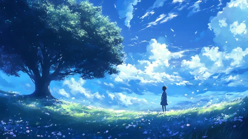 Quiet daydream under a wide open sky of drifting clouds.