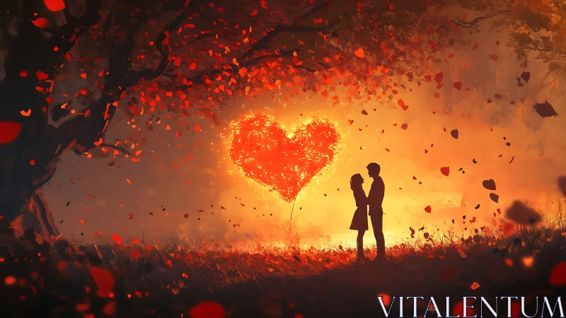 A Couple Shares a Romantic Moment Under a Glowing Heart.