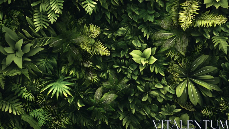 Verdant jungle tapestry of layered leaves in quiet shimmer.