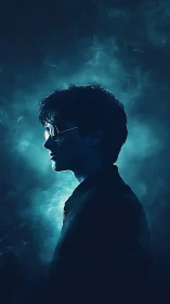 Quiet blue-lit silhouette of a thoughtful dreamer at dusk.