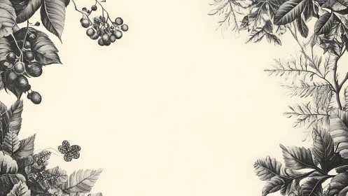 Botanical whisper frame of berries, leaves and quiet light.