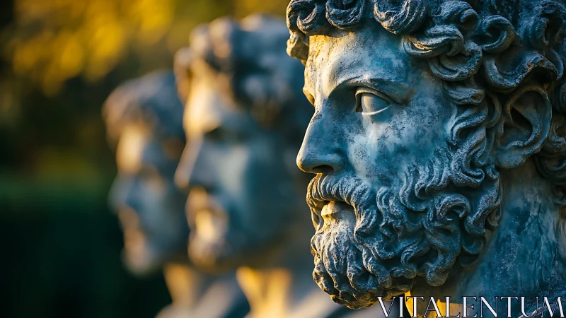 Golden hour on thoughtful stone faces in quiet profile.