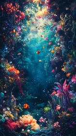 Luminous coral ravine where dream-bright reef fish wander.