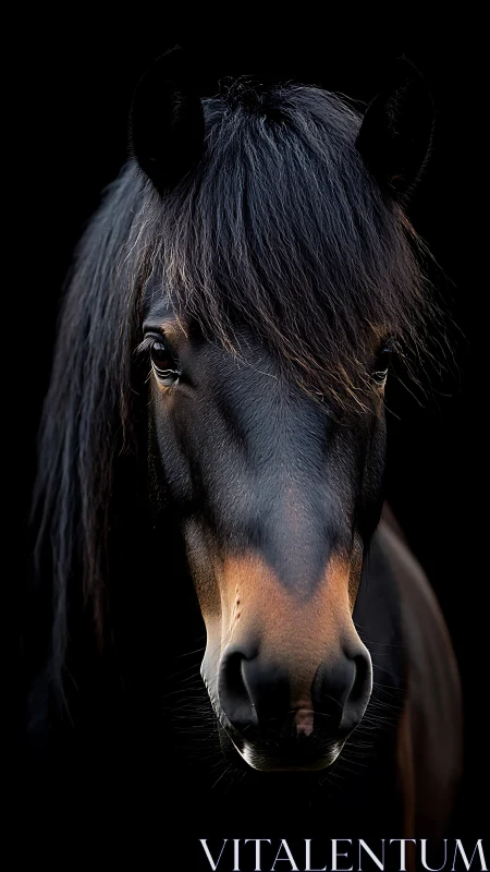 Black horse portrait with dramatic low key studio lighting.