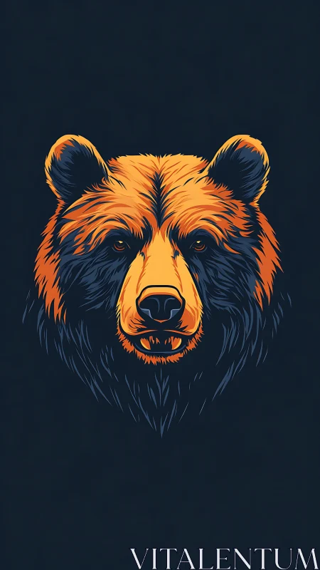 Stylized bear portrait in bold orange and deep navy palette.