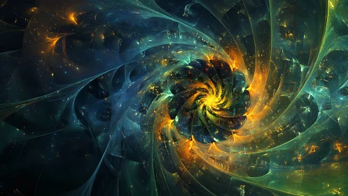 Fractal nebula vortex with luminous radial spiral core design.