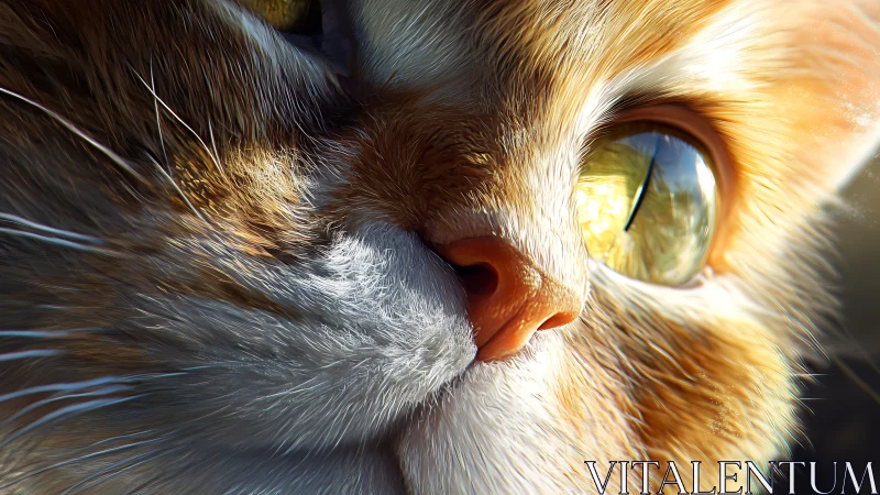 Close-up Cat Face with Golden Eyes Illuminated by Sunlight